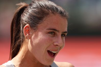 Emma Navarro of the United States celebrates after her three set victory against Aryna Sabalenka in their fourth round match during the BNP Paribas Open at Indian Wells Tennis Garden on March 13, 2024 in Indian Wells, California. 